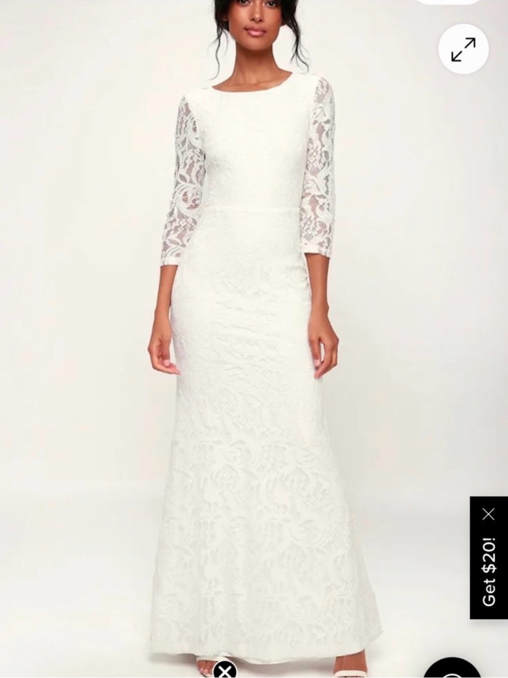 Lulu's Ivory Lace Maxi Dress with Three-Quarter Sleeves